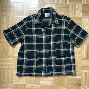 KITH SS23 Kith Shadow Plaid Boxy Collared Overshirt Mens XL Green Crochet